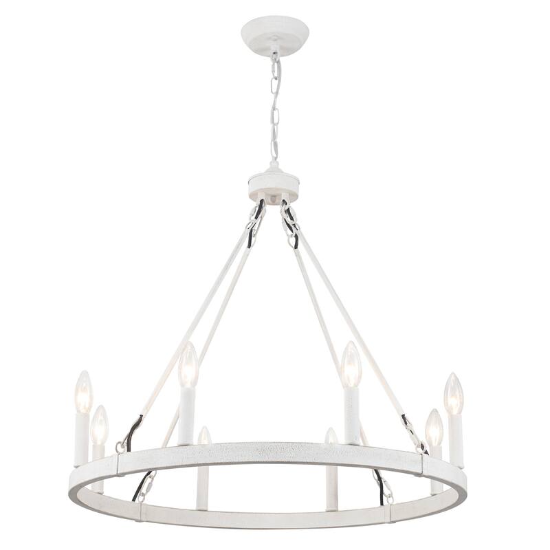 25.98" Wide 8-Light Farmhouse Chandelier, Wagon Wheel Chandelier for Dining Room Living Room Bedroom Kitchen