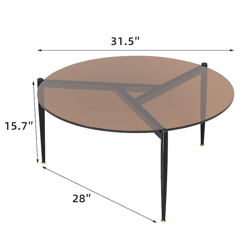 Round Glass Coffee Table Circle Center Table for Living Room Office - 32" x 16"
