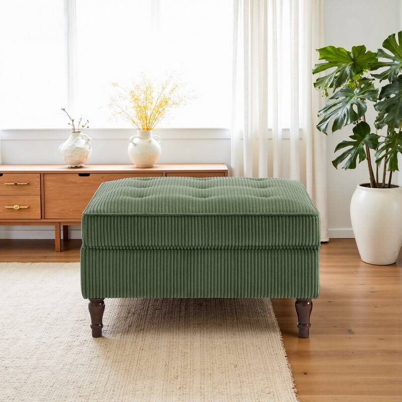 31.78" W Oversized Square Upholstered Storage Ottoman with Wooden Tray