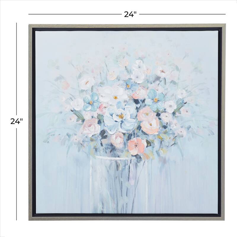 Blue Canvas Bouquet Floral Framed Wall Art with Silver Frame