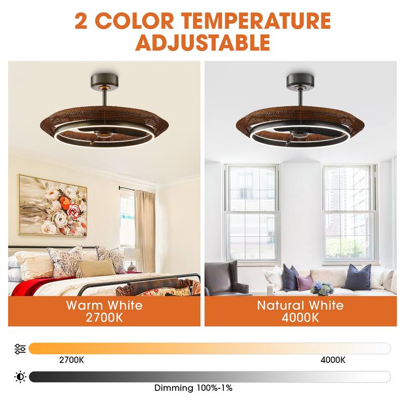33" Coastal Rattan Fandelier Bladeless LED Ceiling Fan with Light and Remote