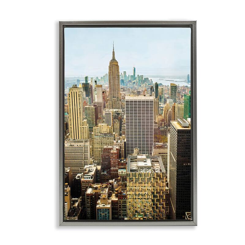 Stupell Overlooking Cityscape Buildings Framed Floater Canvas Wall Art Design By Seven Trees Design - 17 x 25 - Grey