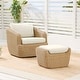 preview thumbnail 55 of 78, Patio Wicker Furniture Set Outdoor Rattan Bistro Set 1 Chair+1 Ottoman - Beige Wicker-Cream