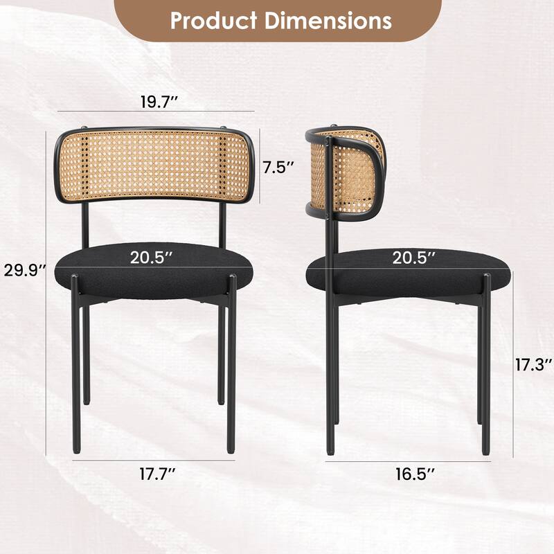 Mid-Century Modern Dining Chairs Upholstered Dining Chairs with Rattan Backs and Metal Legs, for Dining Rooms, 2-Piece Set