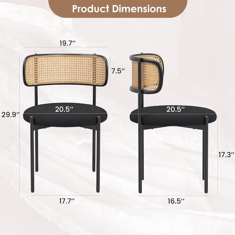 Modern Upholstered Dining Chairs Set Of 2,Rattan Back Dining Room Chairs,Accent Kitchen Chairs With Metal Legs