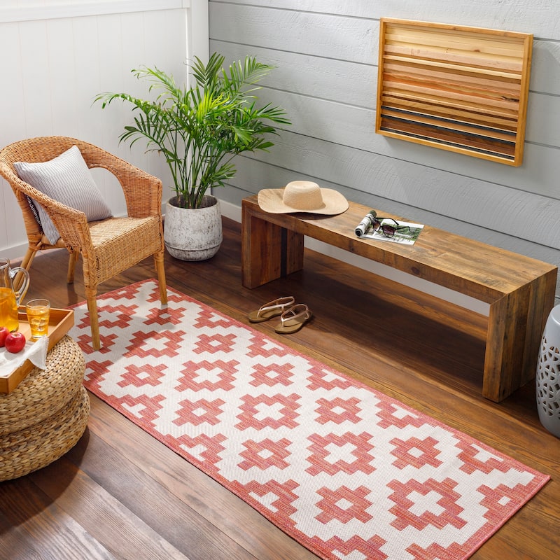 Livabliss Davachi Indoor/ Outdoor Transitional Area Rug - 2'7" x 7'3" Runner - Brick Red