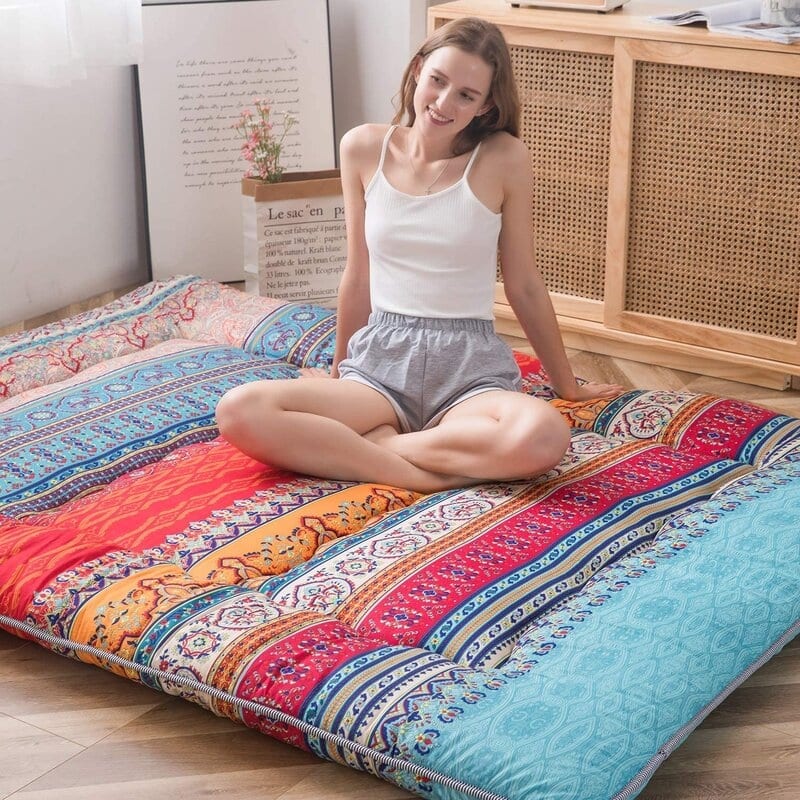 Bohemian Retro Floor Mattress Vintage Floral Japanese Futon Mattress