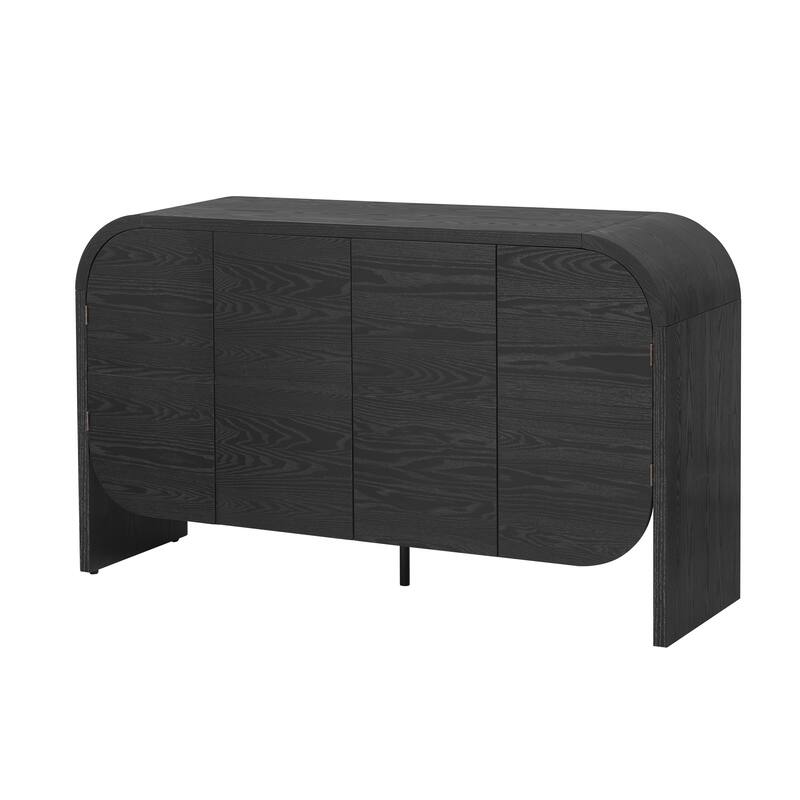 Buffet Cabinet with Storage, Wood Sideboard Cabinet with Curvy Edge, 4 Doors Retro Credenza Storage Cabinet