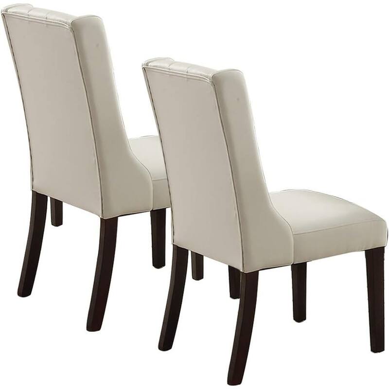 Modern Set of 2 Dining Chairs with Leather Tufted Backrest, Foam-Padded Seat, Solid Wood Legs for Dining Room Living Room