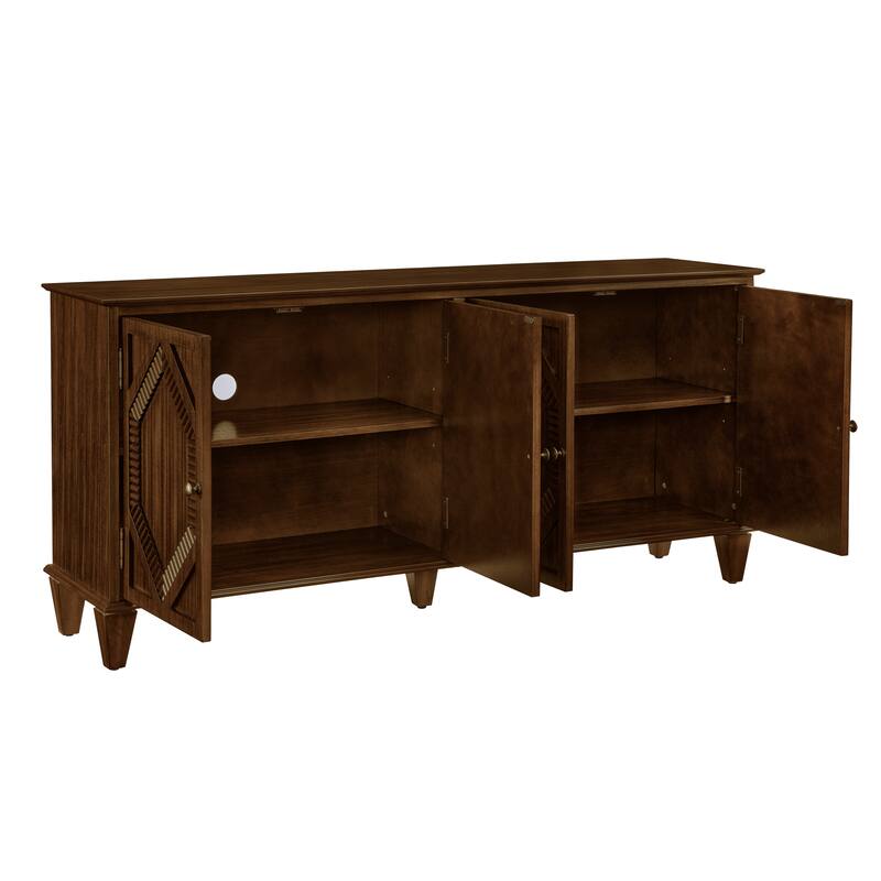 Roomfitters Sideboard Buffet Cabinet, Symmetrical Geometric Walnut Console Table, Large Storage for Living Room
