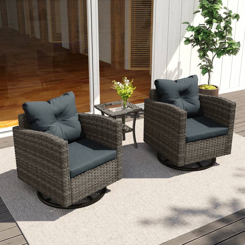 Rattan Rectangular Swivel Cushioned Conversation Set
