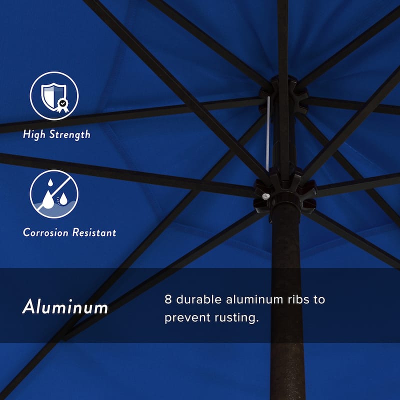 California Umbrella 7.5' Round Crank Lift Auto Tilt 8 Rib Aluminum Patio Umbrella, Bronze Finish, Olefin Royal Blue Fabric