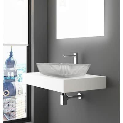 Charlie 18" Rectangle Decorative Crystal Vessel Sinks With White Base