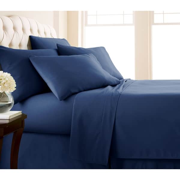 No-slip Ultra-soft Deep Pocket 6-piece Bed Sheet Set - Queen - Navy blue