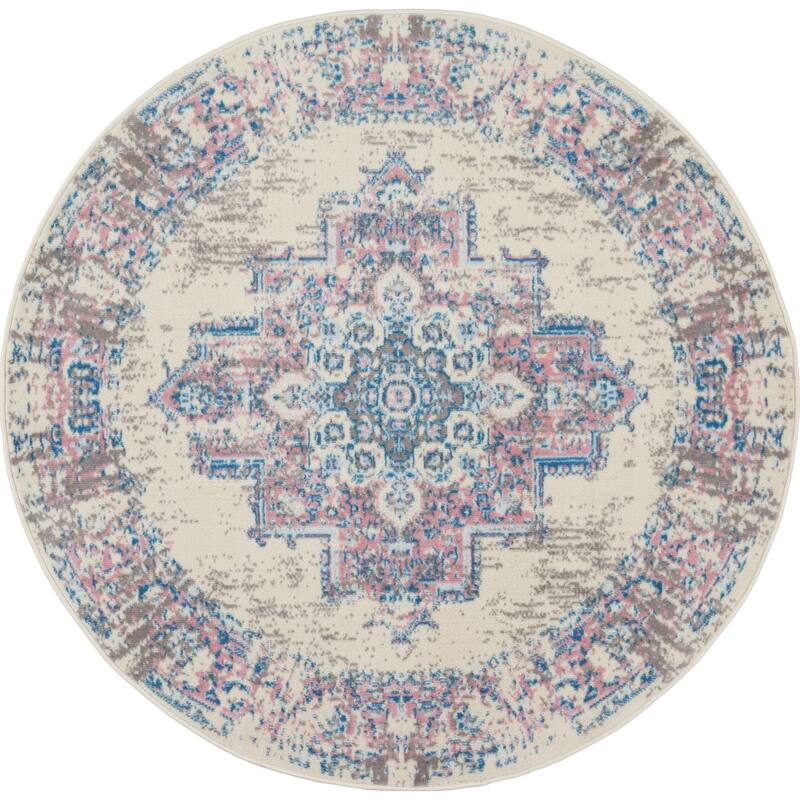 Lipu Power Loomed Distressed Geometric Non Skid Stain Resistant Low Pile Area Rug By HomeRoots - 48' X '48' X '0.25