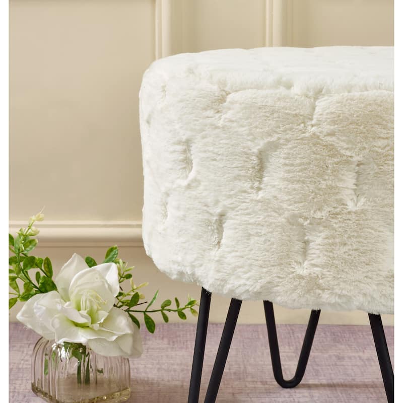 Jacquard Solid Fauxfur Round Ottoman