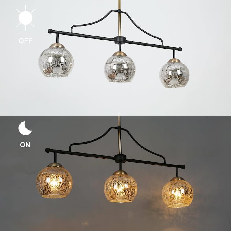 Carrall Modern 6-Light Black Gold Linear Chandelier Glass Pendant Light Fixture 28 L X 13.5 W X 9 H