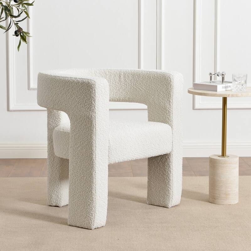 KINWELL 28" W Boucle Upholstered Square Armchair Sherpa Side Chair