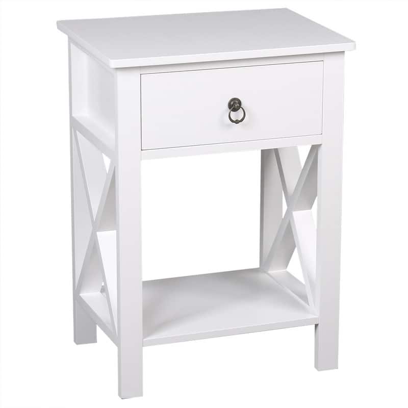 2Pcs White MDF 1 Drawer Nightstands