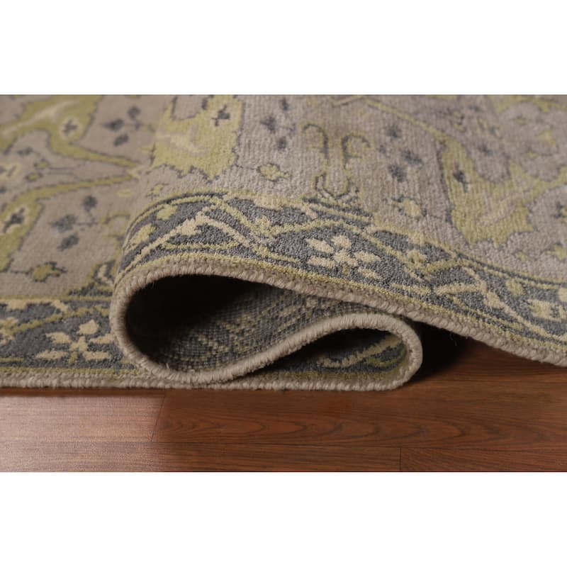 All-Over Gray Oushak Oriental Runner Rug Hand-Knotted Wool Carpet - 2'6"x 8'1"