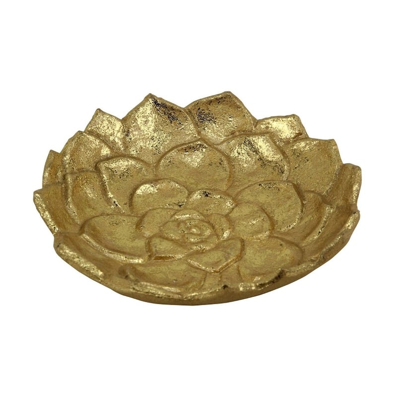 Handcrafted Cast Iron Open Lotus Decoration - 6.75" - Gold-Tone Finish