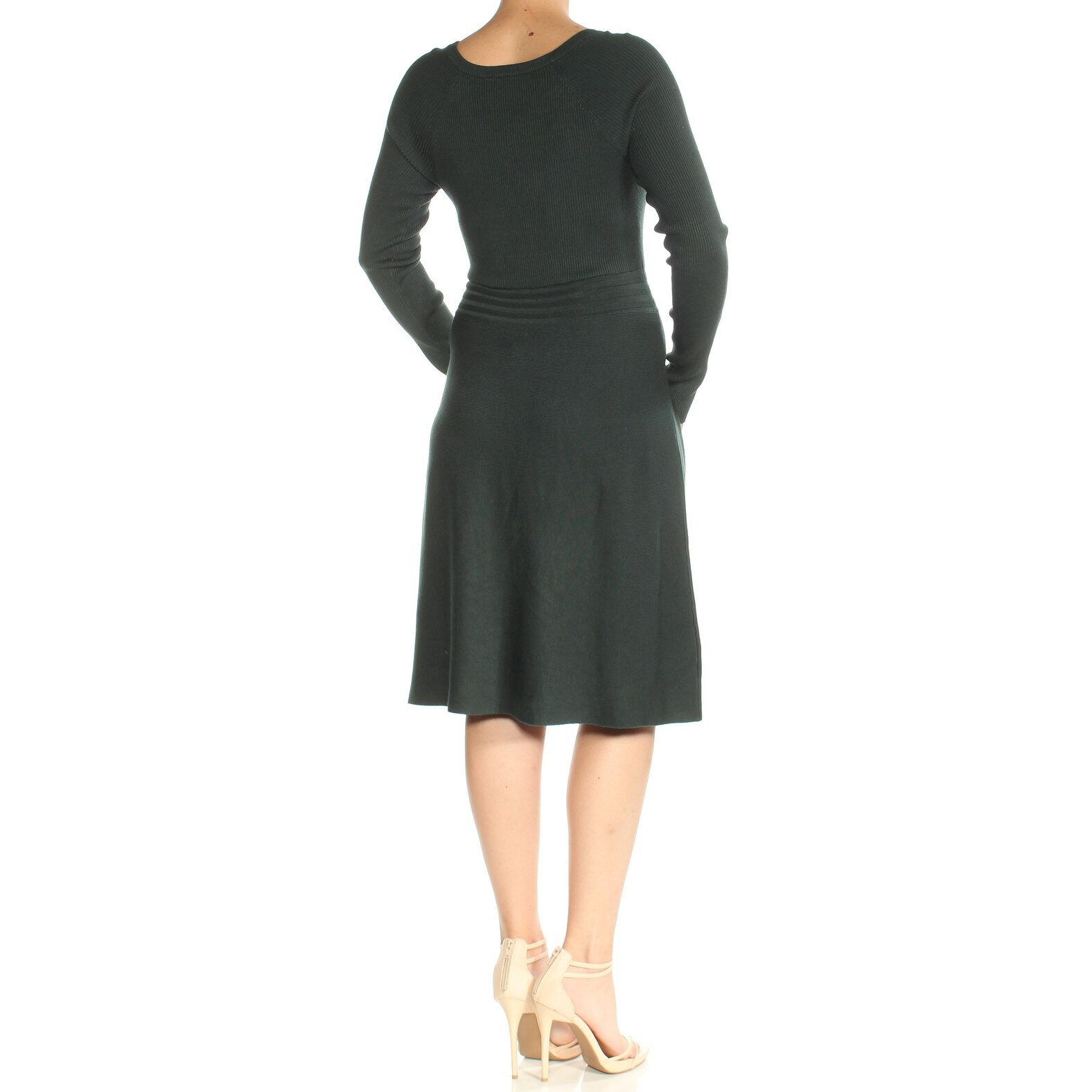 Shop Womens Green Long Sleeve Knee Length Fit Flare Dress Size
