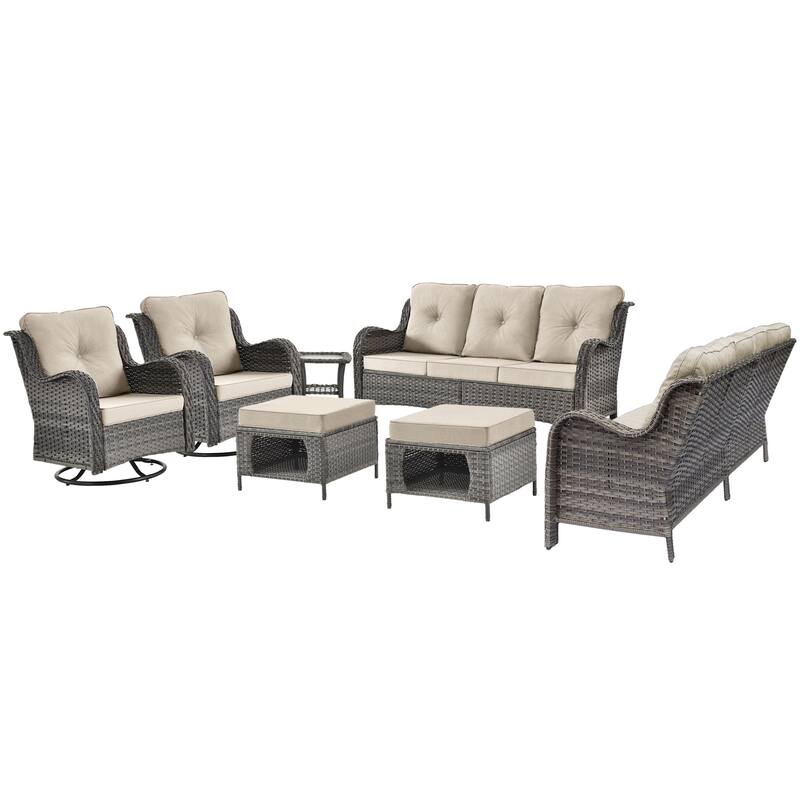 Outdoor Conversation Sets 7 Pieces Patio Swivel Chair Sofa Ottoman