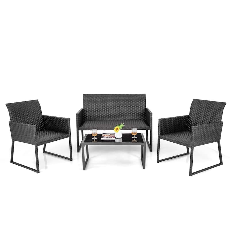 Costway 4 PCS Patio Wicker Furniture Set Outdoor Conversation with - See Details