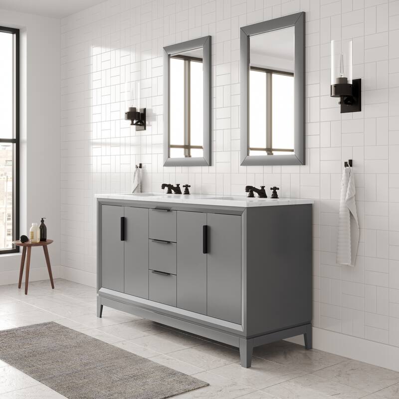 Elizabeth 60" Carrara White Marble Bathroom Vanity W/Mirrors & Faucets