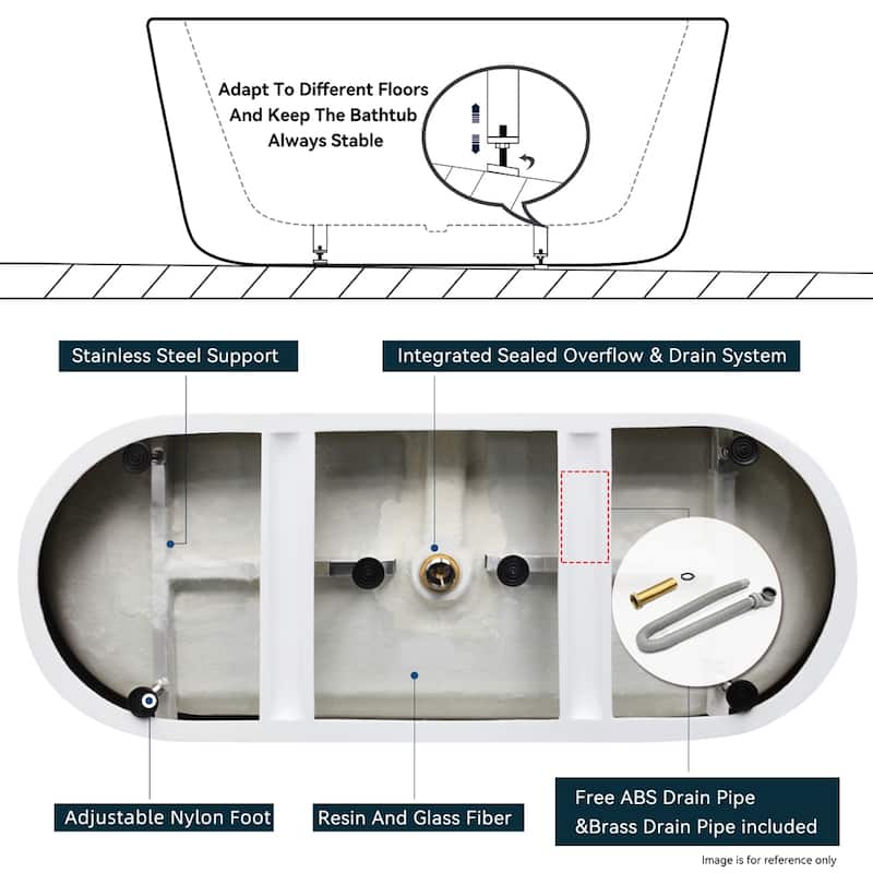 67" Acrylic Soaking Bathtub with Slotted Overflow and Toe-tap Drain