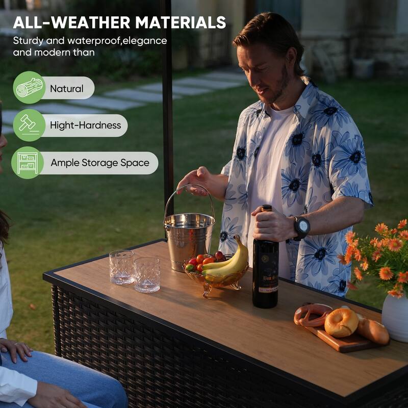 Pocassy Outdoor Tiki Bar Patio Set with 2 Stools Storage for Garden