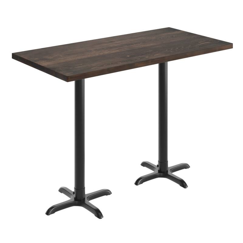 Rectangular Solid Wood Commercial Tabletop with 22" x 22" Bar Height X-Base - Dark Brown Top/Black Base - 30"W x 60"D x 43.5"H