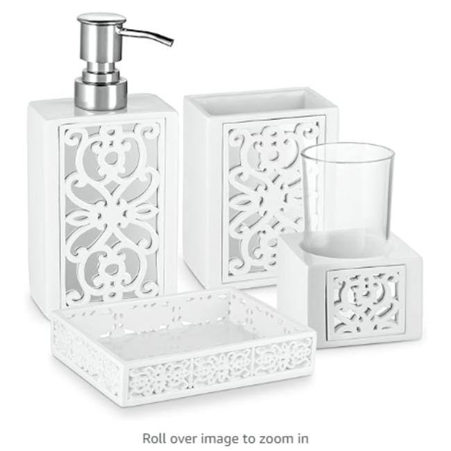 Creative Scents Mirror Janette White Bathroom Accessories Set of 4