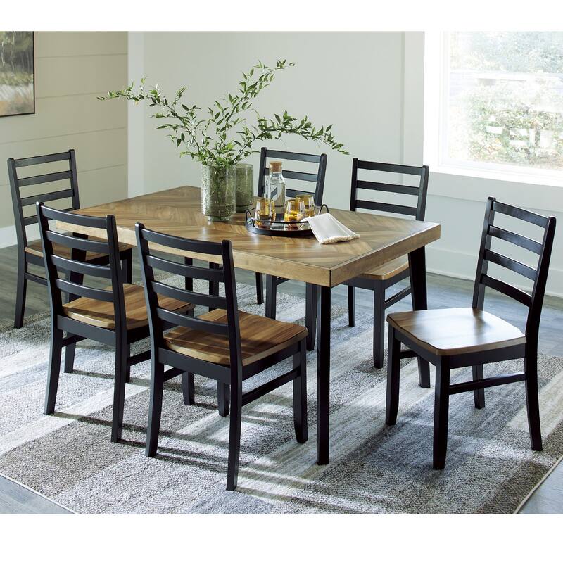 Signature Design by Ashley Blondon Black/Brown Dining Table and 6 Chairs (Set of 7) - 60" W x 36" D x 30.13" H - Brown/Black