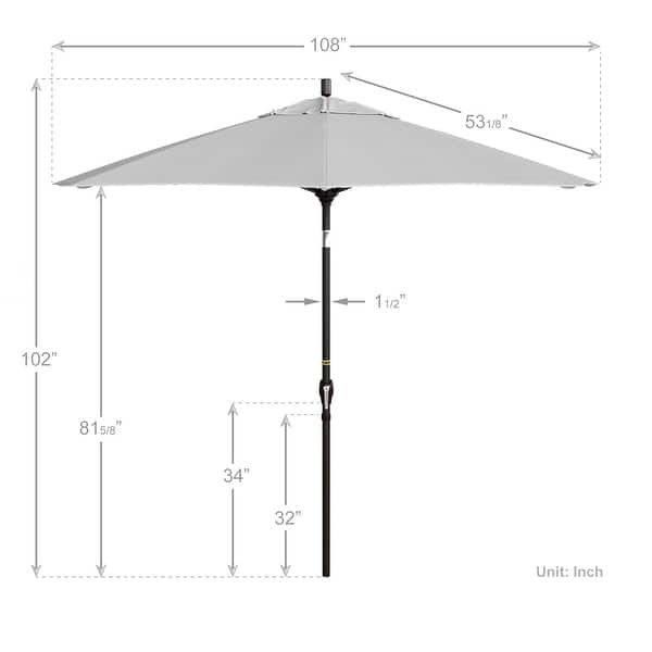 dimension image slide 19 of 20, Pompano 9ft Crank Lift Push Button Tilt Round Patio Umbrella by Havenside Home, Base Not Included