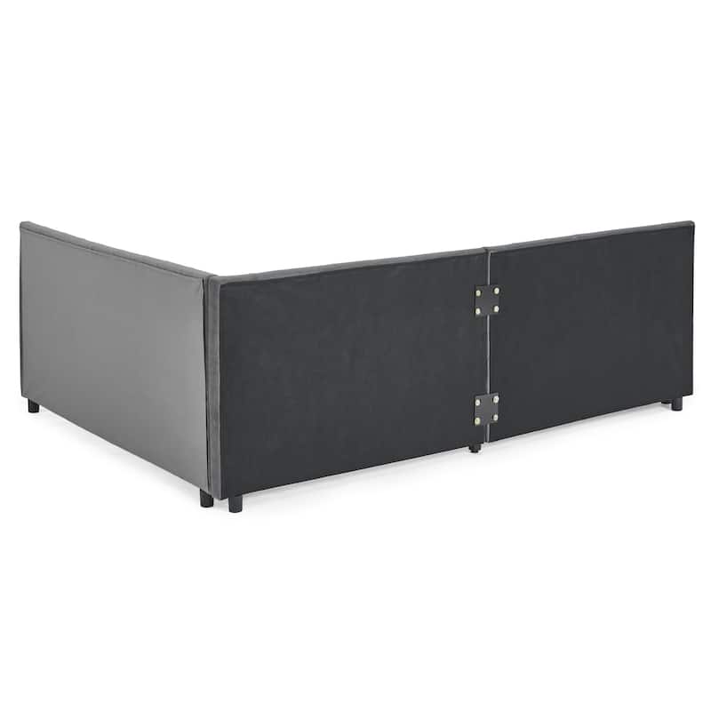 Full Size Upholstered Tufted Bed Frame with Two Drawers, Sofa Bed Frame with Comfortable Backrest and Armrests, Velvet