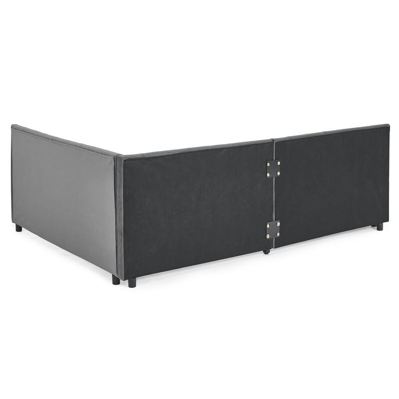 Full Size Upholstered Tufted Daybed with Storage Drawers, Velvet Grey, Comfortable Backrest and Armrests