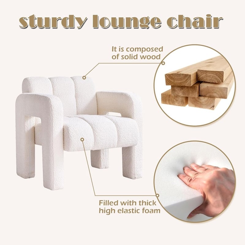 31.10" Wide Boucle Upholstered Accent Chair, Modern Comfy Single Lounge Armchair for Living Room, Bedroom, Apartment