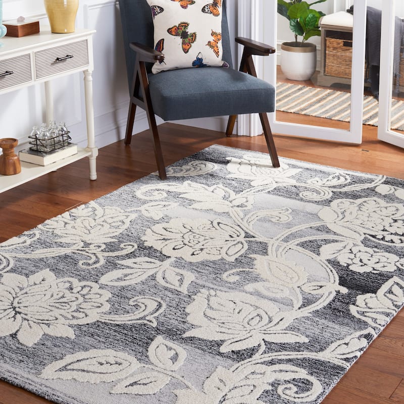 SAFAVIEH Handmade Jardin Jauhen Floral Wool Rug - 5' x 8' - Black/Ivory