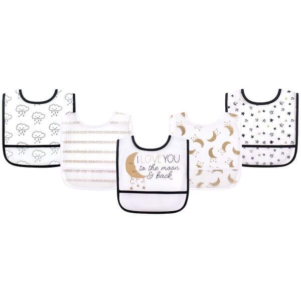 slide 1 of 1, Yoga Sprout Baby Waterproof PEVA Bibs 5pk, Metallic Moon, One Size - Metallic Moon - One Size One Size - Metallic Moon