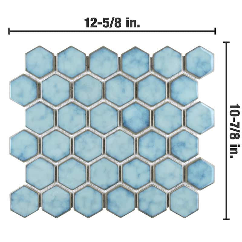 Merola Tile Hudson Due 2" Hex Marine 10-7/8" x 12-5/8" Porcelain Floor and Wall Tile