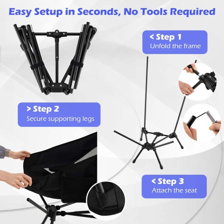 Black Aluminum Camping Chair with High Back, Mesh Seat and Carry Bag