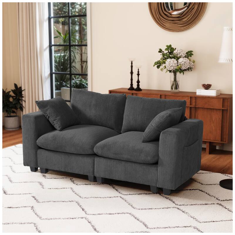 Hamilton Corduroy Upholstered Modular Loveseat with USB Port