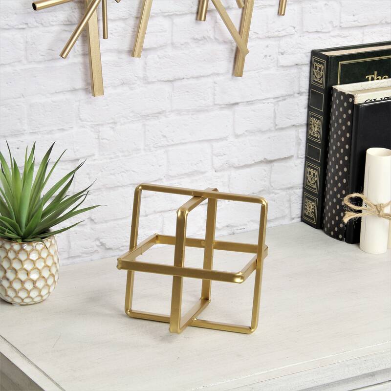 Alle Black Metal Large Geometric Decor Cube - Gold
