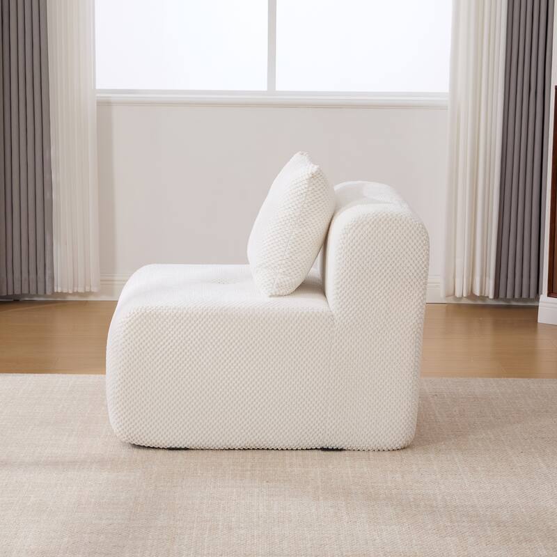 31" Armless Accent Chair with Ottoman, Modern Boneless Deep Seat Lounger Sofa with Soft Cushion and Throw Pillow