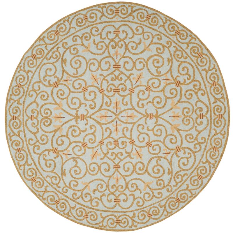 SAFAVIEH Hand-hooked Chelsea Joba Country Oriental Wool Rug - 8' Round - Light Blue - Runner/Round