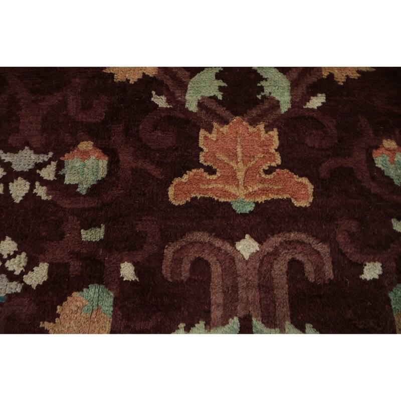 Hand Knotted Oriental 100% Wool Carpet Traditional Floral Brown Art Deco Area Rug - 11' 7'' X 9' 3''