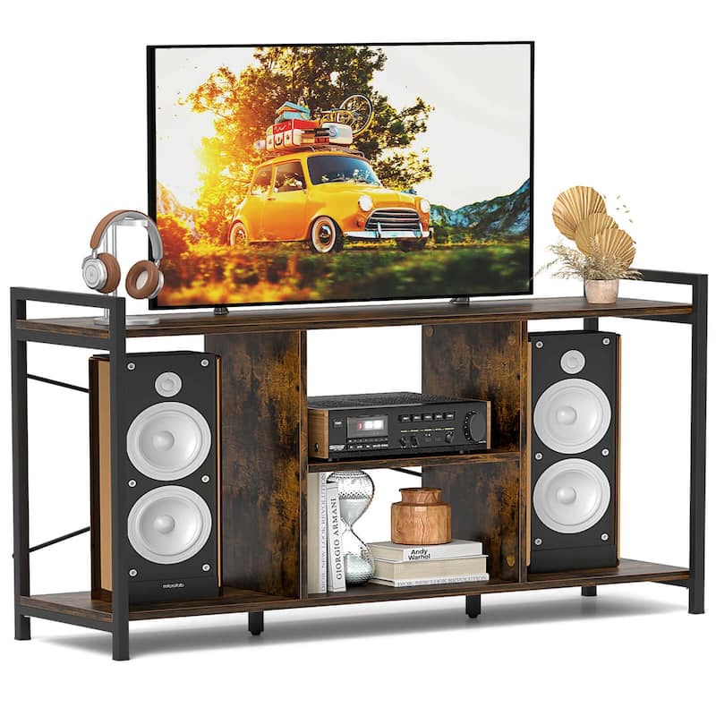 Costway 3-tier TV Stand for 55" TVs with 4 Open Shelves Heavy-duty - See Details - Rustic Brown - See Details