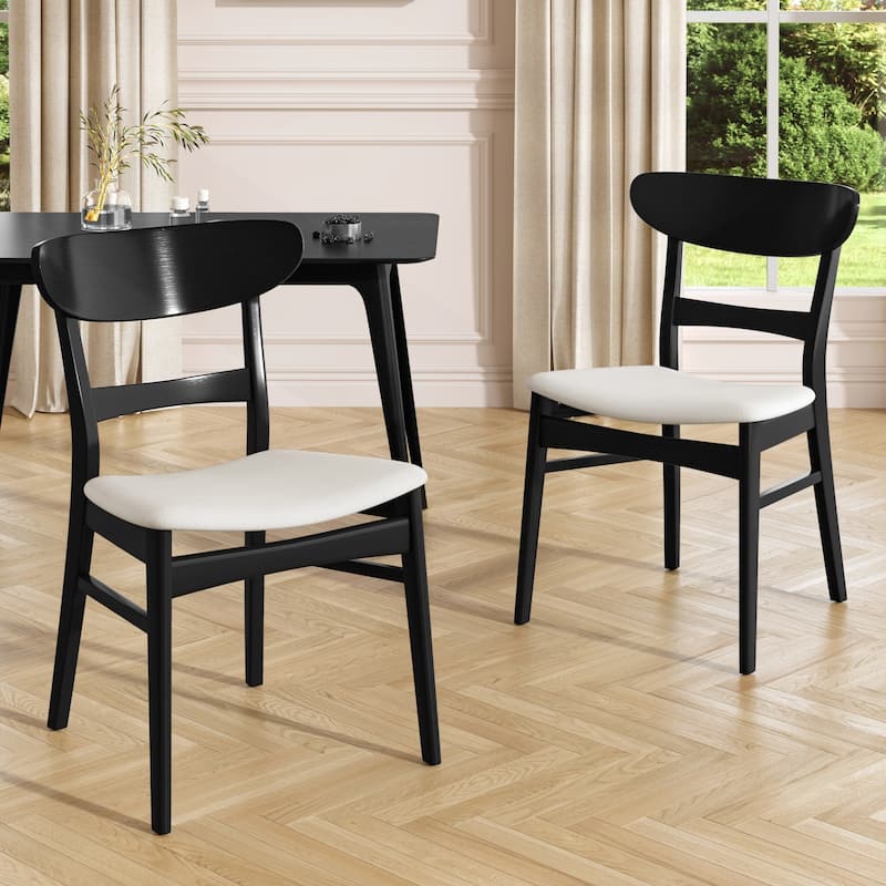 Stylish Set of Two Mid-Century Dining Chairs with Upholstery and Sturdy Legs - Set of 2 - Light beige