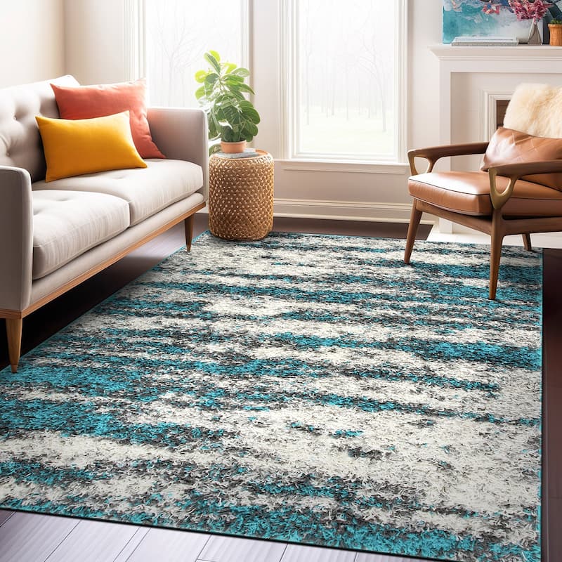 World Rug Gallery Modern Abstract Design Plush Shag Area Rug